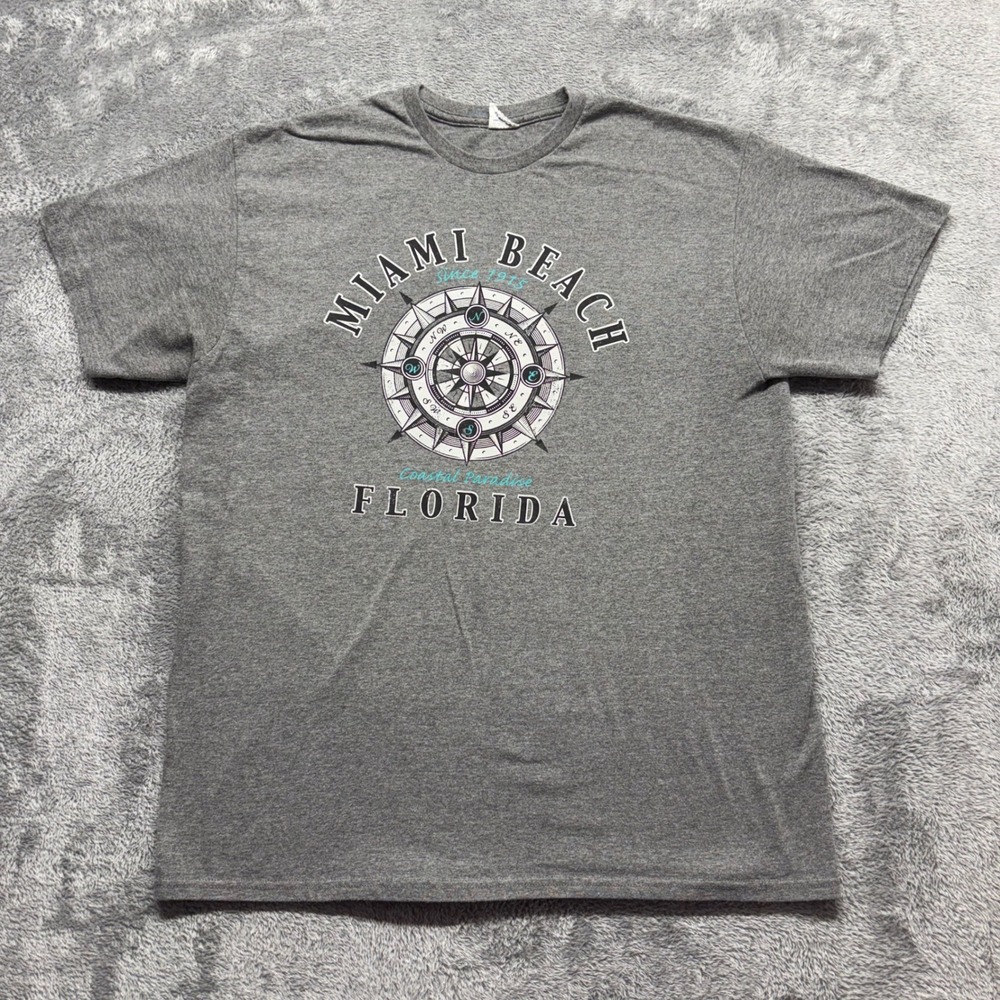 Delta Pro Weight Miami Beach T-Shirt Mens L Gray Good Compass Florida Souvenir